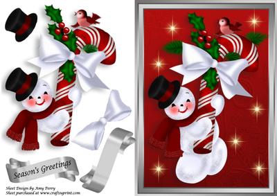 Snowman with Red & White Candy Cane