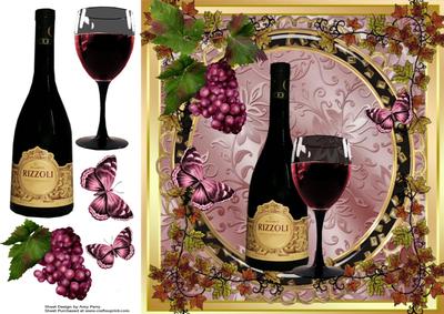 Vintage Wine with Glass & Grapes 8x8