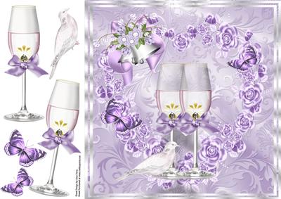 Champagne Glass's with Lilac Bow 8x8