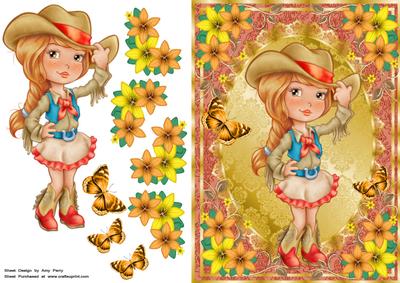 Cow-girl with Floral Corners