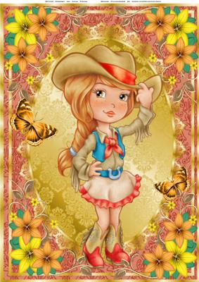 Cow-girl with Floral Corners A4