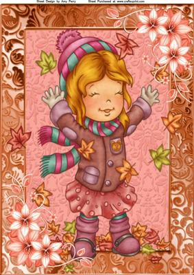 Beautiful Girl Playing in the Leaves A4
