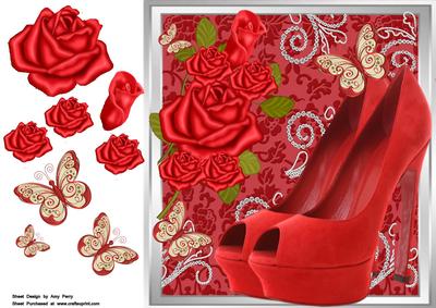 Beautiful Red High Heel Shoes with Roses 8x8