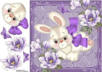 Cute White Bunny with Purple Bow 8x8