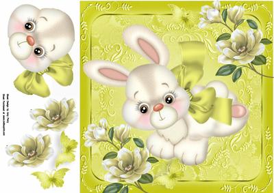 Cute White Bunny with Yellow Bow 8x8