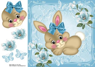 Cute Brown Bunny with Pale Blue Bow 8x8