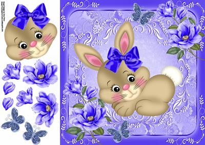 Cute Brown Bunny with Dark Blue Bow 8x8