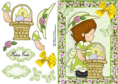 Pretty Little Girl with Easter Egg Basket & Chick