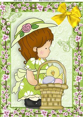 Pretty Little Girl with Easter Egg Basket & Chick A4