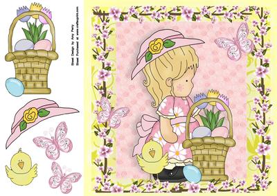 Cute Little Girl in Pink Daisy Dress with Basket 8x8