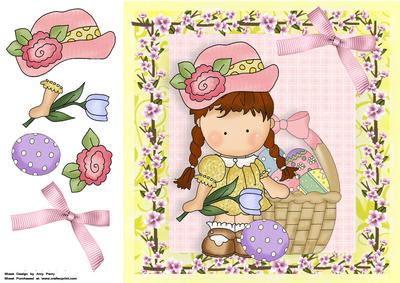 Pretty Girl in Yellow Dress with Easter Basket 8x8