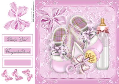 Baby Girl Boots,bottle & Rattle 8x8