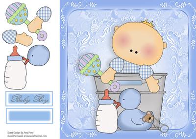 Baby Boy in Bucket with Toys 8x8