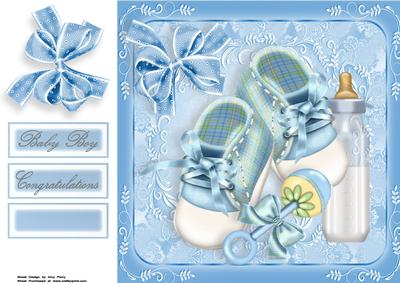 Baby Boy Boots,bottle & Rattle 8x8
