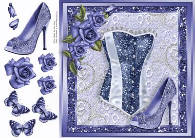 Beautiful Dark Blue Corset, Shoes & Roses 8x8