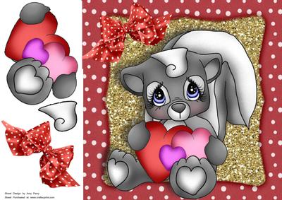 Skunk Cuddling Love Hearts 8x8