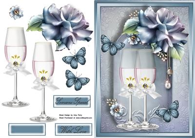 Champagne Glass's with Light Blue Roses