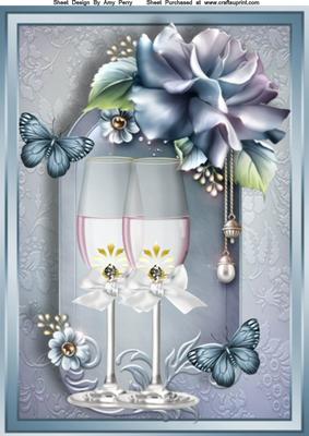 Champagne Glass's with Light Blue Roses A4