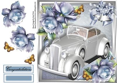 Beautiful Cream Wedding Car with Blue Roses 8x8