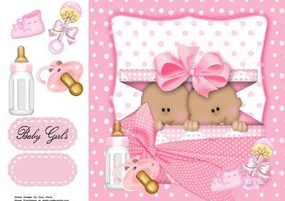 Cute Twin Black Baby Girl's in Pink Polka Dot Box 8x8