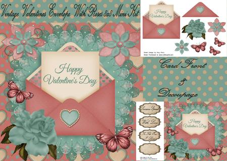 Vintage Valentines Envelope with Roses 8x8 Mini Kit