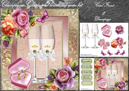 Champagne Glass's & Flowers 8x8 Mini Kit