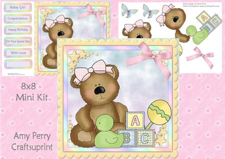 Baby Girl Teddy Bear 8x8 Mini Kit