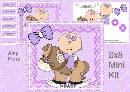 Baby Girl Lilac Rocking Horse 8x8 Mini Kit