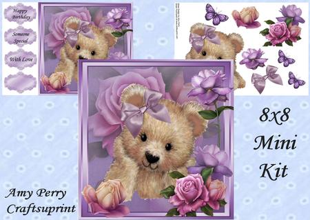 Tatty Brown Bear with Roses 8x8 Mini Kit