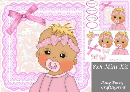 Blonde Baby Girl in Pink Baby Grow 8x8 Mini Kit