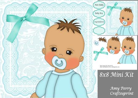 Baby Boy Brown Hair in Blue Baby Grow 8x8 Mini Kit