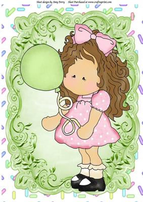 Birthday Girl with Green Balloon A4