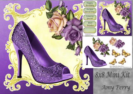 Beautiful Purple Glitz Shoe with Roses 8x8 Mini Kit