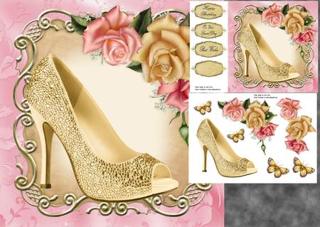 Gorgeous Gold Glitz Shoe with Pink Roses 8x8 Mini Kit