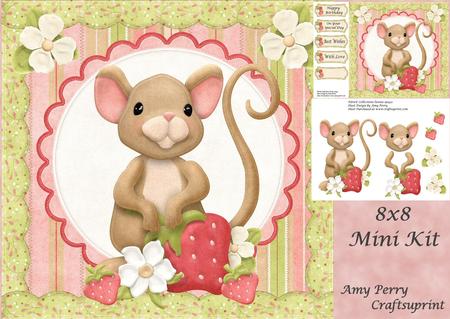 Cute Mouse Sitting in Strawberries 8x8 Mini Kit