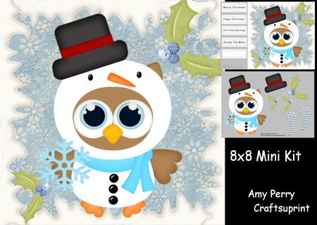 Cute Owl Dressed as a Snowman 8x8 Mini Kit