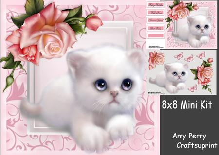 Cute Fluffy Kitten with Pink Rose's 8x8 Mini Kit
