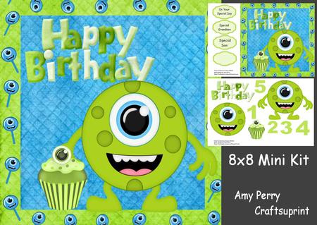 Green Monster Happy Birthday 8x8 Mini Kit