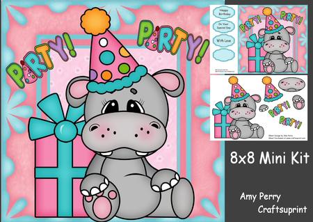 Cute Hippo with Party Hat 8x8 Mini Kit