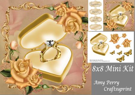 Beautiful Gold Engagement Ring with Gold Roses 8x8 Mini Kit