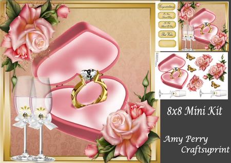 Gold Engagement Ring with Pink Roses 8x8 Mini Kit