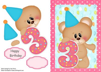 Birthday Bear with Polka Dot Number 3