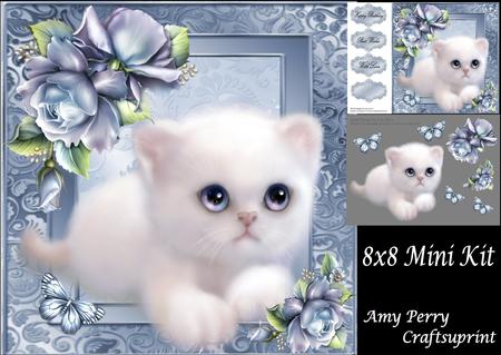 Cute White Fluffy with Blue Roses 8x8 Mini Kit