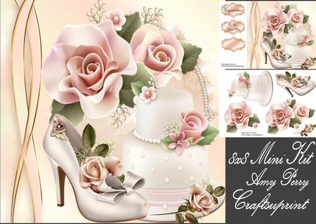Beautiful Pink Flowers & Wedding Cake 8x8 Mini Kit