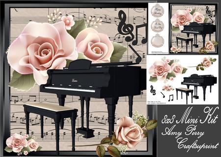 Beautiful Black Grand Piano with Pink Roses 8x8 Mini Kit
