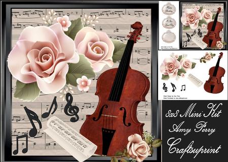 Beautiful Violin with Pink Roses 8x8 Mini Kit