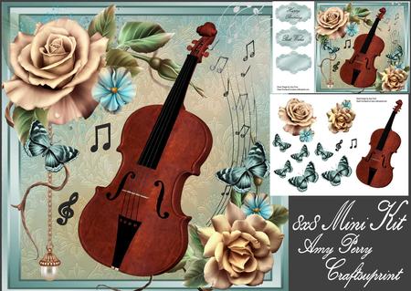 Beautiful Cream Roses with Violin 8x8 Mini Kit