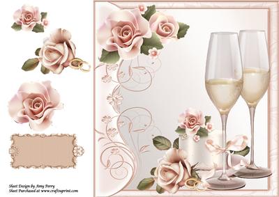 Beautiful Champagne Glass's & Roses 8x8