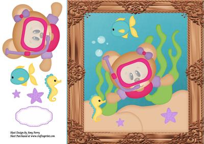 Scuba Diving Girl with Fish 8x8