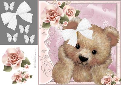 Gorgeous Fuzzy Bear with White Bow 8x8